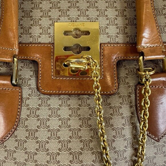 Celine Gancini Macadam Tan Brown Monogram Logo PVC Canvas Leather Shoulder Bag - Picture 11 of 13